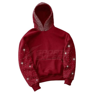Sweat à capuche en molleton coton/polyester pour adulte, doublure unie, orné de strass, respirant, écologique, hiver, décontracté, manches longues, haute qualité - Product Image 1