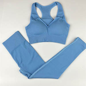 Conjunto de Yoga de 2 piezas de alto rendimiento para mujer al por mayor, sujetador de entrenamiento sin costuras a la moda, mallas, Frente personalizado, transpirable, respetuoso con el medio ambiente - Product Image 5