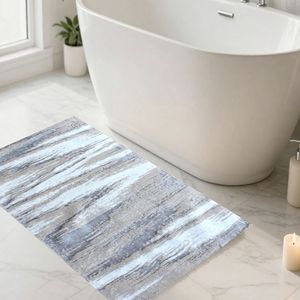 Tapis de bain et de douche abstrait en jacquard de coton teint en fil argenté Julia 70x120cm - Production sur mesure - Fabriqué en Turquie - Product Image 1
