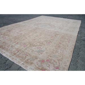 พรมวินเทจขนาด 6.46x9.6 ฟุต พรมตุรกีขนาดใหญ่ พรมลายดอกไม้สีเบจชมพู - Product Image 3