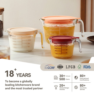 Ensemble de tasses et de carafes doseuses <span class=keywords><strong>en</strong></span> <span class=keywords><strong>verre</strong></span> borosilicate écologique de 500 ml/1 L avec couvercle, passe au lave-vaisselle, pour la cuisine à domicile - Product Image 1
