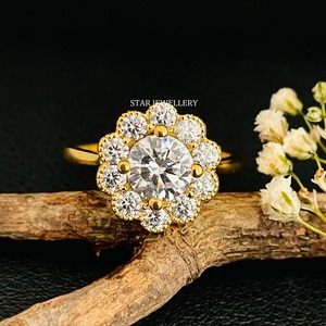 Bague de fiançailles Halo Vintage en or massif 14K 1 Ct CVD Diamond Solitaire, 1 Ct Round Cut Lab Grown Diamond Solitaire Diamond Ring - Product Image 5