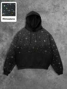 Sudadera con capucha para hombre de alta calidad con diseño callejero americano, decoración de diamantes de imitación, patrón sólido, todo el logotipo de diamantes de imitación en la parte delantera - Product Image 6