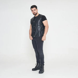 Gilet d'hiver sans manches en fourrure de vol pour hommes Gilet d'hiver unisexe en peau de mouton Gilet en cuir noir - Product Image 3