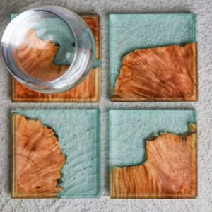 ชุดที่รองแก้วไม้และเรซินอีพ็อกซี่เครื่องจักร GARDEN-THEMED ถาดรองแก้วแบบทันสมัย - Product Image 1