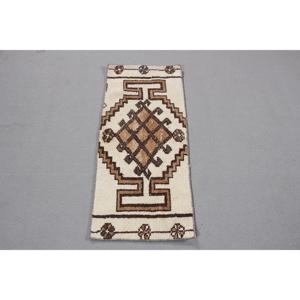 1,5x3,4 ft Vintage Rug, Turkish Small Rug, <b>Brown</b> Patchwork <b>Wool</b> Rug - Product Image 1