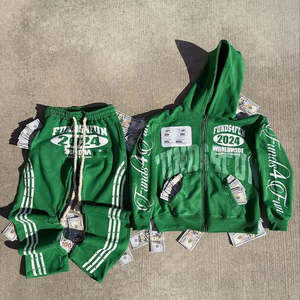 Custom Rhinestone <b>Graphic</b> Print 2 Piece Tracksuit for Men Customize Color Flared Sweatpants <b>Zip</b>-<b>Up</b> <b>Hoodie</b> and Jogger Set For Men - Product Image 1