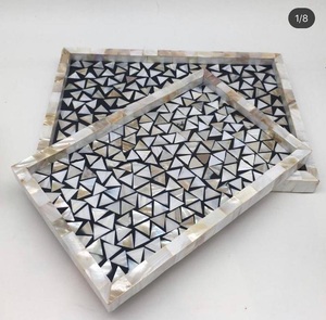 Bandeja de desayuno de madera de calidad exclusiva con utensilios de cocina de trabajo con incrustaciones para servir aperitivos bandeja de comida para uso doméstico en hoteles - Product Image 5