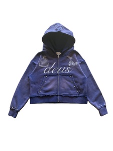 Sudadera con Capucha Personalizada para Hombre, con Efecto Desgastado por el Sol, con Pedrería y Estampado, Sudadera con Capucha de Felpa Francesa Gruesa con Cremallera para Hombre - Product Image 1