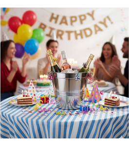 Seau à glace isotherme en acier inoxydable à double poignée, capacité de 5 L, avec motif rayé - Product Image 3