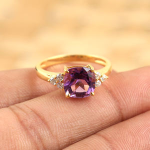 925 Sterling Silver Fine <b>Ring</b> Vintage Gold Plated Natural African Amethyst Zircon Gemstone Trendy For <b>Wedding</b> & Party Unisex - Product Image 3
