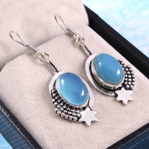 Boucles d'oreilles pendantes en argent sterling avec chalcédoine bleue, bijoux en pierres précieuses faits à la main pour femmes, cadeau - Product Image 5
