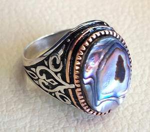 Wholesale Men Ring New Arrival Natural Abalone Shell Gemstone <b>Birthday</b> <b>Gift</b> Heavy Mens Ring Jewelry 925 Sterling Silver Ring - Product Image 2
