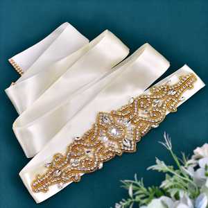 Ceinture de mariée Bridella BS26G ivoire avec strass et accents de perles, ajustable pour mariages, bals de promo et événements formels - Product Image 5