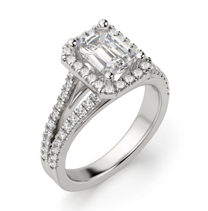 Anillo de compromiso de moissanita de Halo dividido de corte esmeralda, anillo de bodas de diamante de moissanita de plata esterlina para exportar desde la India - Product Image 2