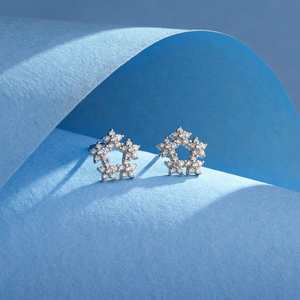 92.5 <b>Silver</b> <b>Stud</b> <b>Earrings</b> Cute Snowflake Design with Number and Diamond Religious Style for Parties and Gifts 176601 - Product Image 1
