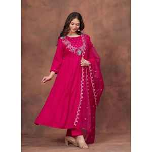 MAGNÍFICO REPUJADOS IMPRESO TRABAJO TELA SUPERIOR CHANDER DE VISCOSA PESADA CON TRABAJO DE BORDADO DE SECUENCIA - Product Image 1