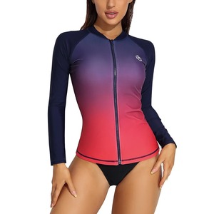 Maillot de bain haut haut à manches longues pour femmes, protection solaire, bloc de couleur dégradé - Product Image 6