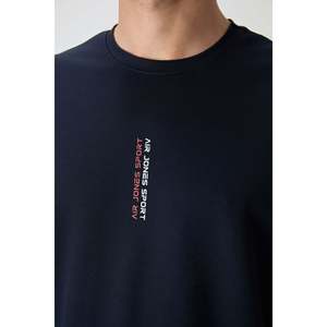T-shirt pour homme en coton 100% bleu marine, coupe ample texturée épaisse et motif imprimé - 88368 - Product Image 4