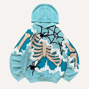 Sudadera con capucha de gran tamaño para hombres y mujeres, estampado de letras de calavera Y2K, ropa de calle gráfica gótica, pareja americana, Terry de invierno para adultos - Product Image 5