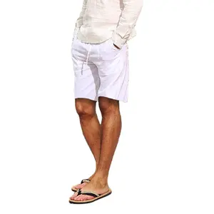 2024 summer fashion simple solid color cotton hemp travel comfortable beach street casual short pants men