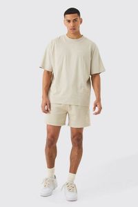 Conjunto de 2 piezas de ropa informal de verano para hombre Index Apparel, camiseta de cuello redondo azul marino y pantalones cortos de algodón tejido. - Product Image 6