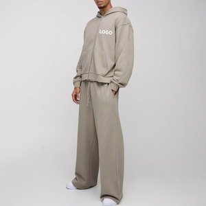Chándal de gran tamaño pesado de alta calidad, transpirable, antipilling, sudadera con cremallera de talla grande y pantalones de chándal de pierna recta, conjunto de 2 uds. - Product Image 4