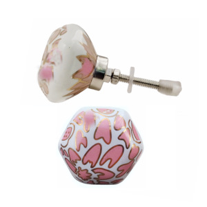 ลูกบิดเซรามิกดอกไม้สีทองสีชมพูเฟอร์นิเจอร์หรูหราของโมร็อกโกที่มีคุณภาพดีที่สุดลิ้นชักตู้แบบดึงสำหรับตู้เสื้อผ้าห้องครัวห้องรับประทานอาหาร - Product Image 1