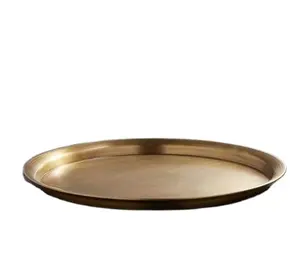 Bandeja redonda de metal de lujo para el hogar y la cocina, accesorio nórdico de alta calidad con espejo dorado antiguo, con bandeja brillante