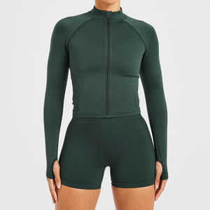 Ensemble de vêtements de sport pour femmes, veste à fermeture éclair intégrale, manches longues, soutien-gorge de sport et leggings, ensemble de yoga d'entraînement 2 pièces, prix avantageux - Product Image 6