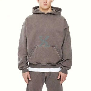 Survêtement personnalisé avec logo pour homme, sweat-shirt en coton, jogging deux pièces, vêtements décontractés, survêtement délavé à l'acide, ensemble jogging en coton et polyester mélangé - Product Image 1