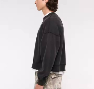 <b>Men's</b> 100% Cotton Heavyweight <b>Pullover</b> Sweatshirts Oversized Cropped Box Fit Crewneck Sweatshirt - Product Image 2