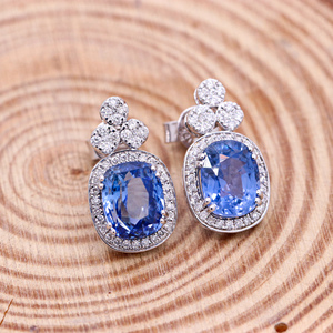 Precioso zafiro azul de alta calidad y Diamante 18K oro blanco hecho a mano mujeres pendientes de gota joyería para venta al por mayor - Product Image 3