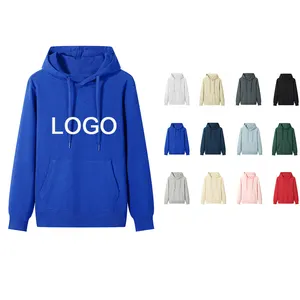 Custom Plain Hoodies Men 100% Cotton 300GSM French Terry Embroidered Blank Pullover Hoodie Unisex Puff Printing Hoodie