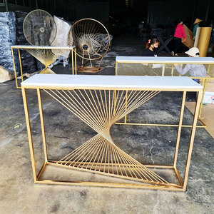 Contemporary Luxury Console <b>Table</b> with Bronze-Color Frame and <b>Mirrored</b> Stone Top 120x30x85cm for Entry MDF Material-CST001 - Product Image 2