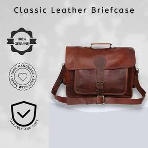 Maletín de Cuero Genuino Marrón Vintage Informal para Hombre, Maletín de Hombro para Portátil de 12\"x16\", Maletín de Mensajero para Oficina y Trabajo - Product Image 3