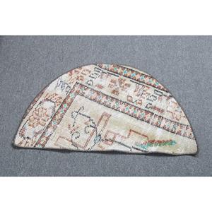 Vintage 2.5x1.5 ft Rug, Turkish Rug, <b>Brown</b> Polka dot Rug <b>Wool</b> - Product Image 1