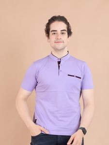 Camiseta de media manga con cuello mandarín para hombre de primera calidad, ropa informal cómoda de algodón 100% para trajes diarios y oficina - Product Image 2