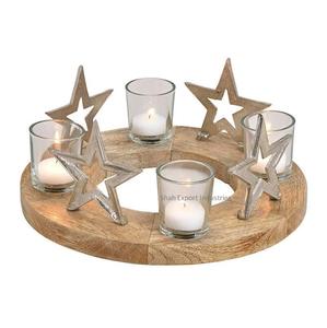 X Mas Tree Design Bougeoir en métal pour chauffe-plat sur base ronde en bois de mangue pour la maison et la décoration de noël Porte-avent - Product Image 6