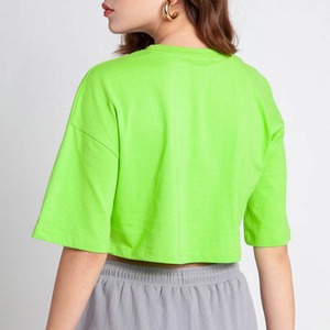 Top corto para mujer, camisetas 100% de algodón hechas a medida, manga corta, Color sólido, transpirable, camisetas cortas para mujer - Product Image 3