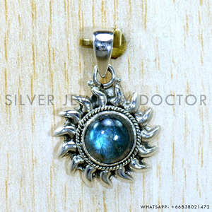 Pendentif en pierre de labradorite, argent sterling 925 massif, forme ronde, prix de gros, bijoux - Product Image 2