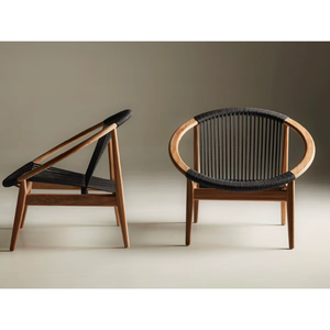 Fauteuil de salon en teck courbé avec dossier en corde tressée à la main pour un intérieur moderne - Product Image 6