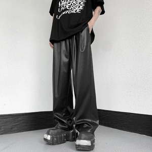 Pantalones de Cuero Sintético con Cordón para Hombre, Pantalón de Pierna Ancha con Cintura Elástica, Ropa de Calle Hip Hop, Transpirable y Cómodo - Product Image 4