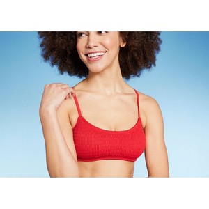 Top bikini a fascia smock rosso da donna Wild Fable XS/XS a vita alta con cut-out e scollo rotondo traspirante - Product Image 2