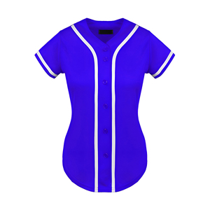 Camiseta de béisbol y softbol personalizable azul sólido para mujer, ropa deportiva impresa, logotipo bordado, botón de poliéster personalizable. - Product Image 1