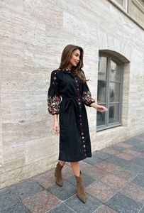 2025 nouveau ukrainien brodé fleur o-cou plume couture robe élégante pour les femmes décontracté Vintage Style robes formelles - Product Image 4
