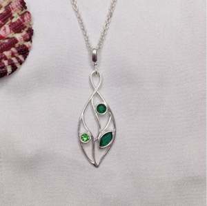 925 Sterling Silver Fine <b>Pendant</b> Leaf <b>Pendant</b> for Her Featuring <b>Emerald</b> and CZ Gemstone - Product Image 4
