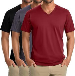 T-shirt pour homme à manches courtes, col en V classique, couleur unie, coupe ajustée, confortable, de haute qualité, vente en gros - Product Image 3