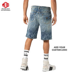 Men's Custom Printed 100% Cotton Denim Jorts Luxury Designer Style High Street Eco-Friendly Anti-Wrinkle Streetwear <b>Shorts</b> - Product Image 2