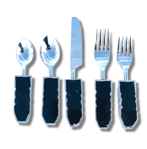 ชุดช้อนส้อมโมราสีขาว | ชุดช้อนหินอเมทิสต์ธรรมชาติ - Product Image 1